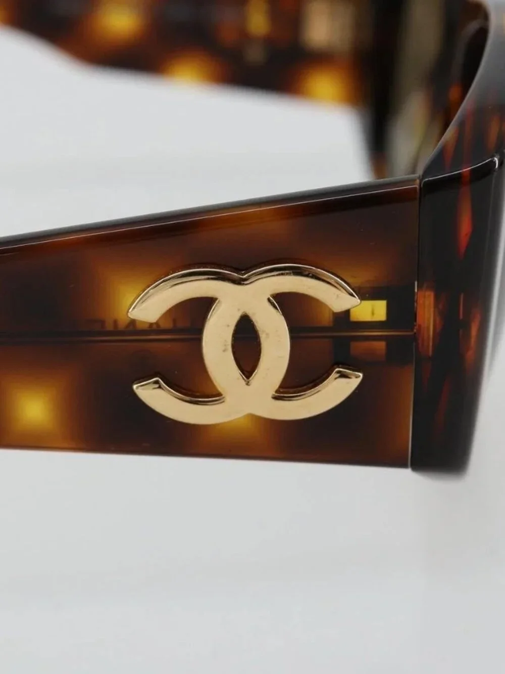 CHANEL Sunglasses Plastic Brown Gold CC Auth yk20489M
